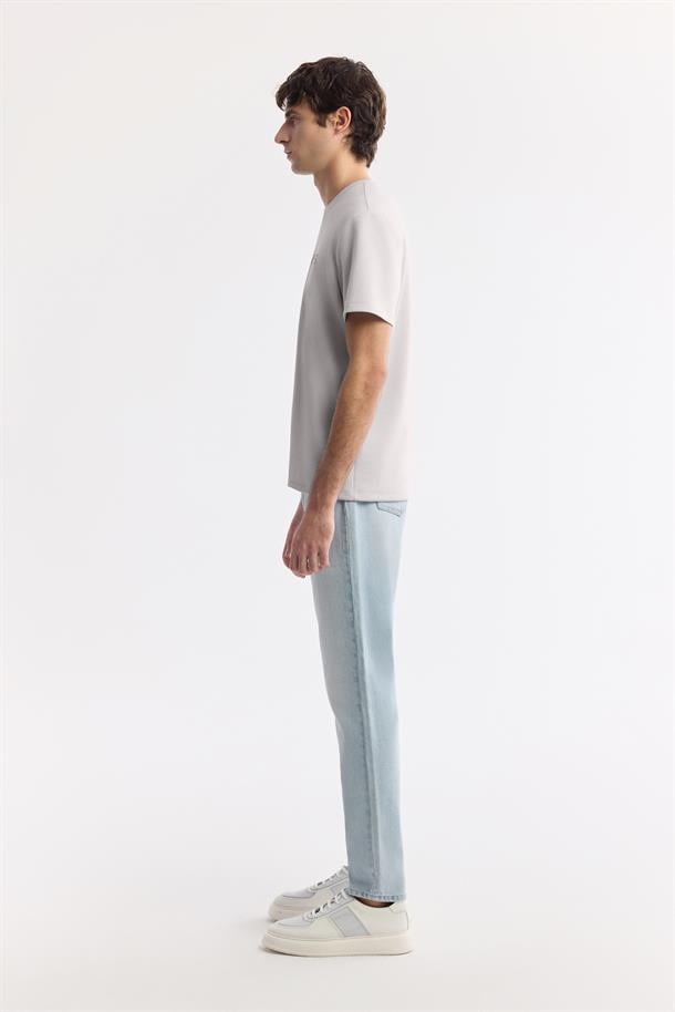 Gri Bisiklet Yaka Reflektörlü Bi-Stretch İnterlok T-Shirt