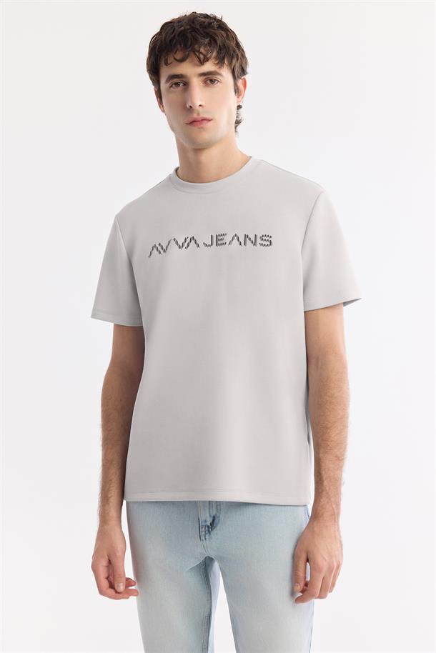 Gri Bisiklet Yaka Reflektörlü Bi-Stretch İnterlok T-Shirt