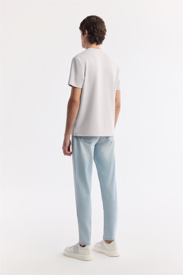 Gri Bisiklet Yaka Reflektörlü Bi-Stretch İnterlok T-Shirt