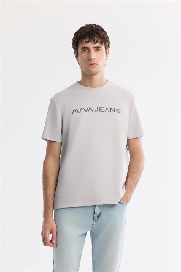 Gri Bisiklet Yaka Reflektörlü Bi-Stretch İnterlok T-Shirt