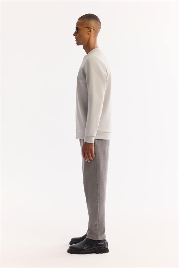 Gri Bisiklet Yaka Kolay Ütülenen Bi-Stretch Baskılı Sweatshirt