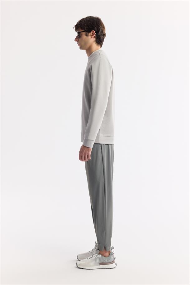 Gri Bisiklet Yaka Baskılı Bi-Stretch İnterlok Sweatshirt