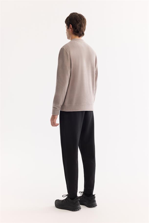 Gri Bisiklet Yaka Soft Touch Baskılı Polar Sweatshirt