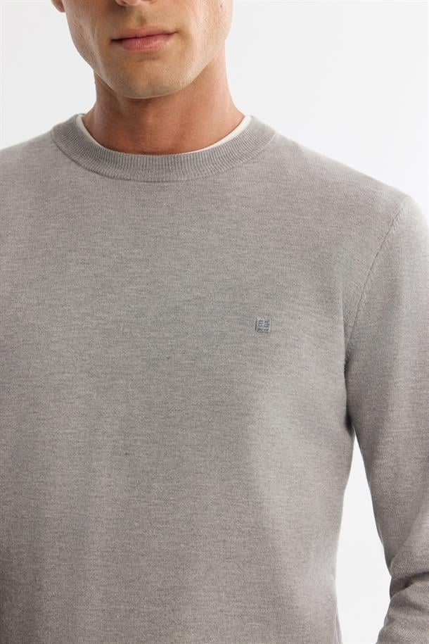 Gri Viskon Bisiklet Yaka Triko Kazak