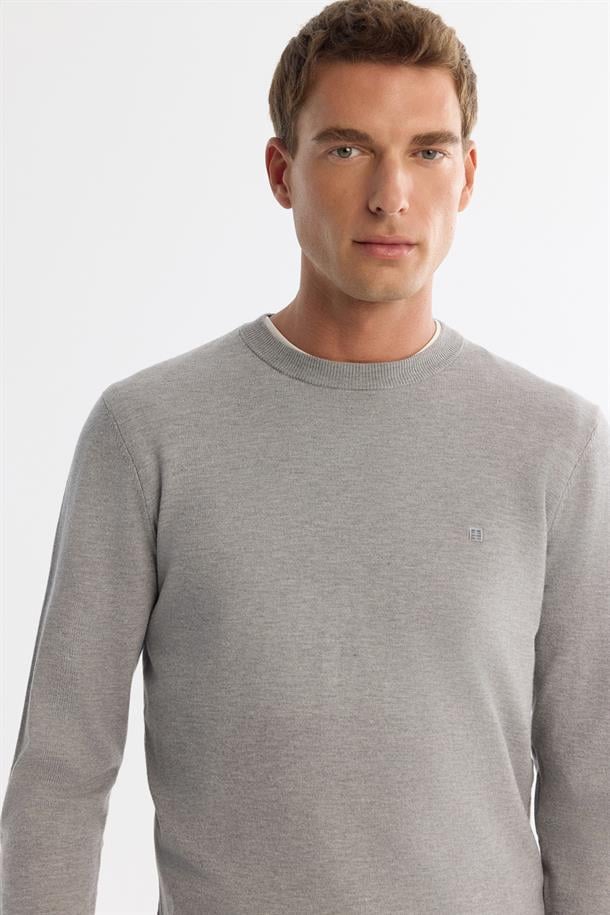 Gri Viskon Bisiklet Yaka Triko Kazak