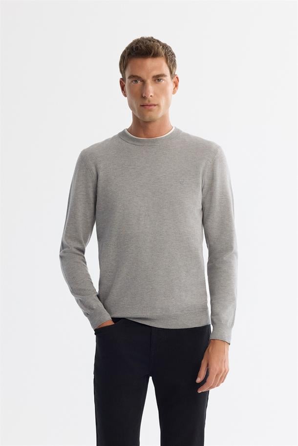 Gri Viskon Bisiklet Yaka Triko Kazak