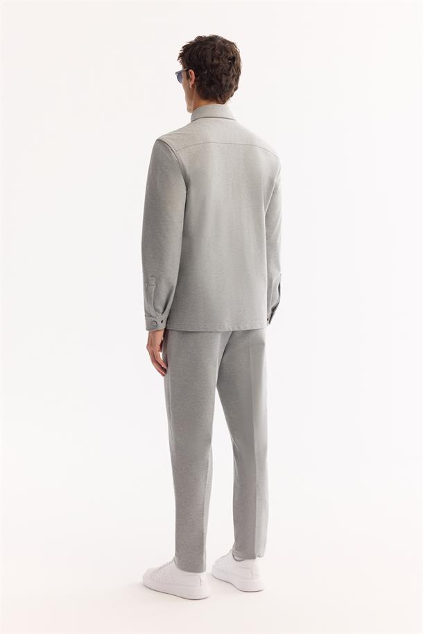 Grey Classic Collar Cotton Shirt Jacket