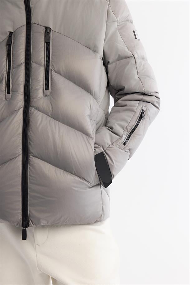 Grey Windproof Detachable Hooded Goose Down Jacket