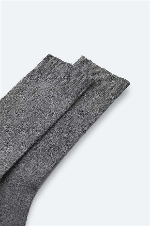 Gri Dokulu Bambu Soket Çorap