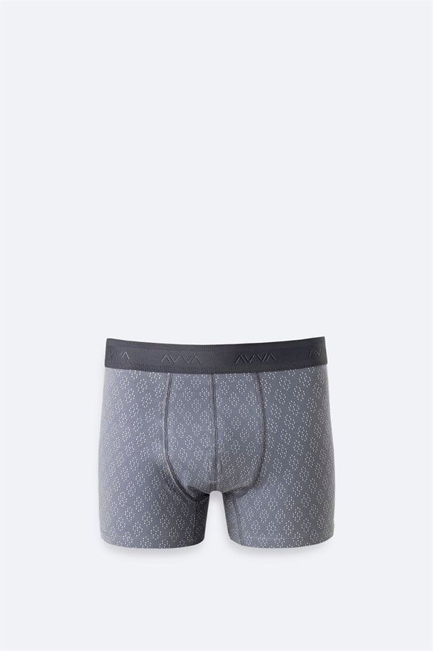Gri Desenli Tekli Boxer
