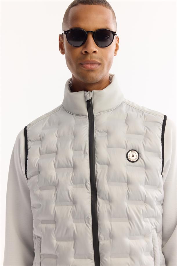 Gri Dik Yaka Su İtici Rüzgar Geçirmez Hafif Şişme Yelek