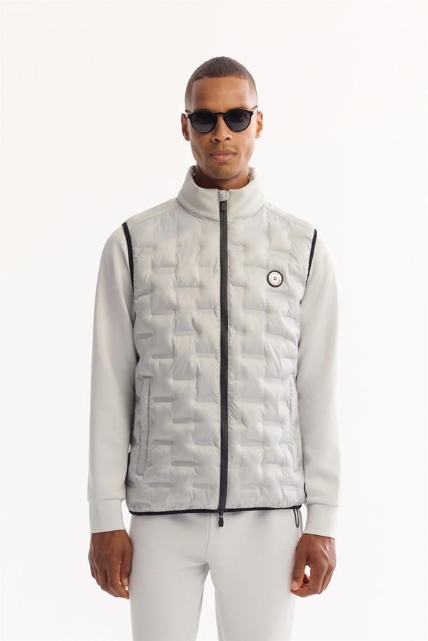 Gri Dik Yaka Su İtici Rüzgar Geçirmez Hafif Şişme Yelek