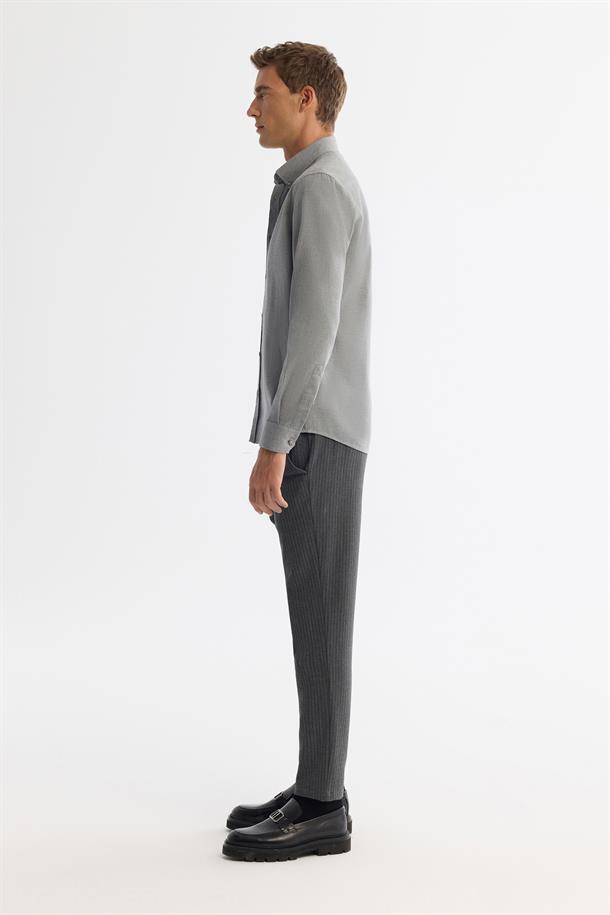 Gri Düğmeli Yaka %100 Pamuk Gömlek