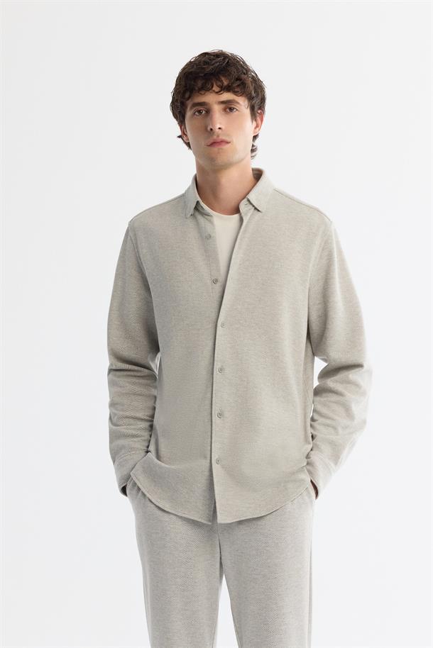 Gri Düğmeli Yaka Pamuklu Kolay Ütülenen Gömlek