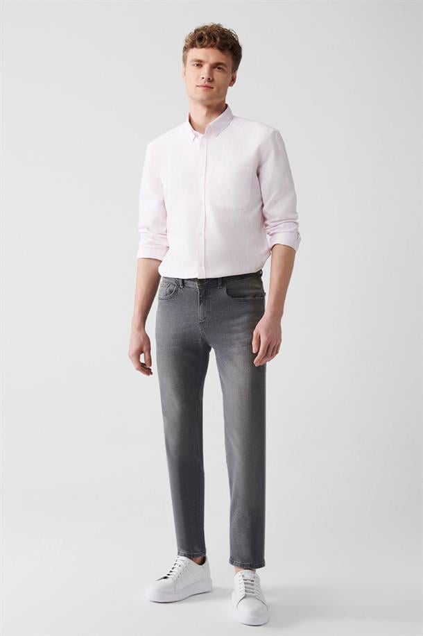 Gri Eskitme Yıkamalı Esnek Jean Pantolon