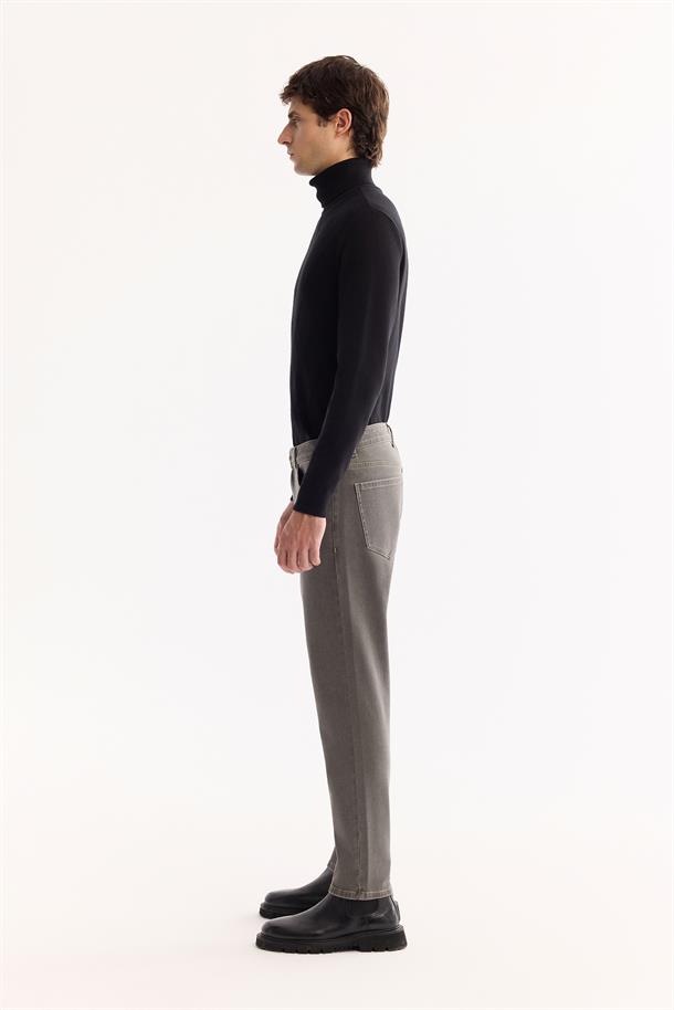 Gri Klasik Bel Pamuklu Eskitme Yıkamalı Jean Pantolon