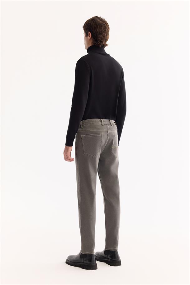 Gri Klasik Bel Pamuklu Eskitme Yıkamalı Jean Pantolon