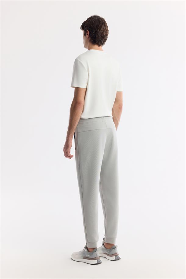 Gri Beli Lastikli Bağcıklı Bi-Stretch Eşofman Altı