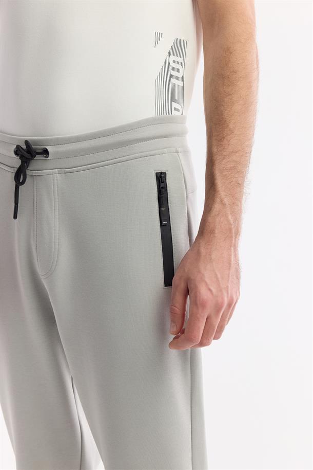 Gri Beli Lastikli Bağcıklı Bi-Stretch Eşofman Altı