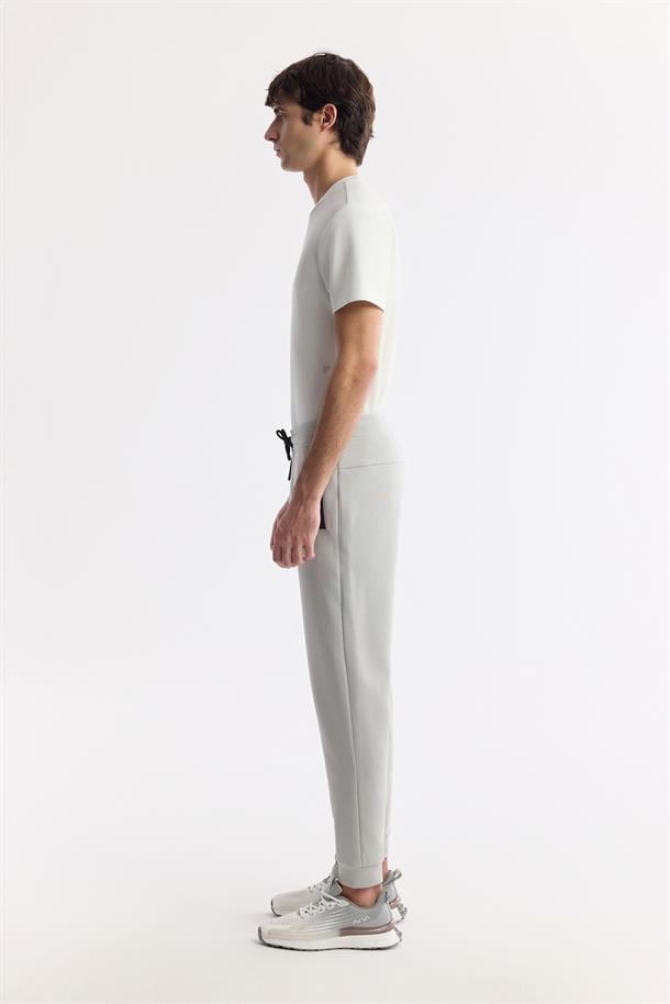 Gri Beli Lastikli Bağcıklı Bi-Stretch Eşofman Altı