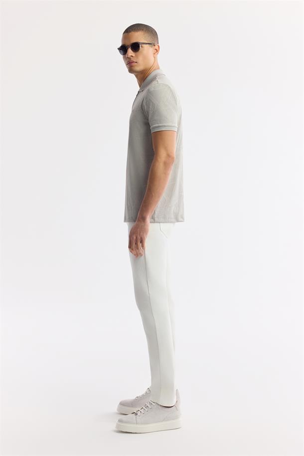 Gri Polo Yaka Jakarlı Elastan T-Shirt