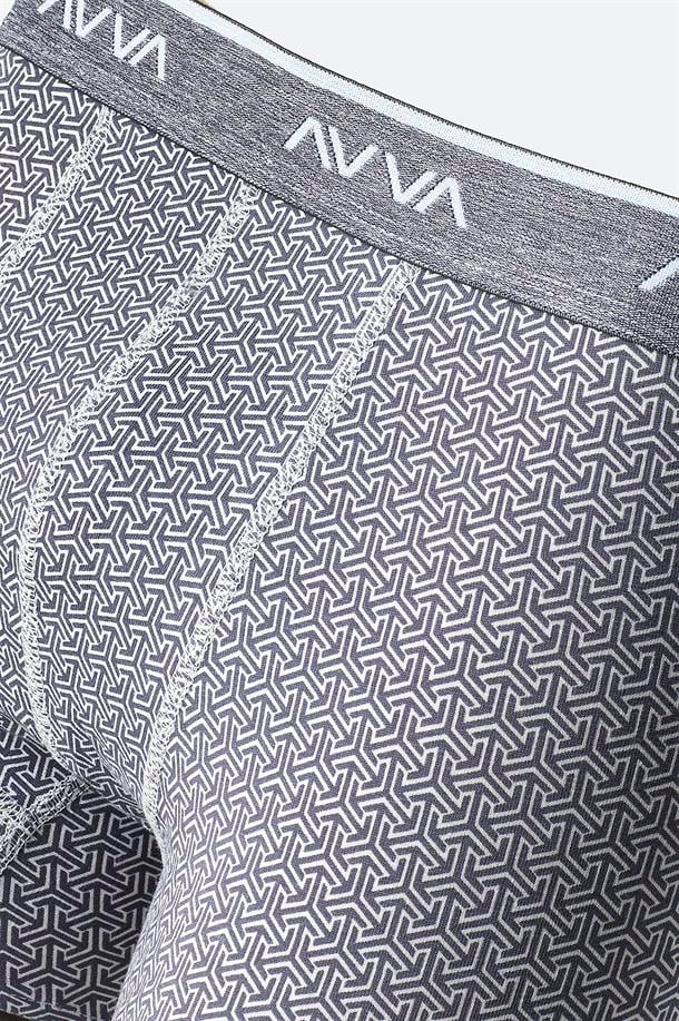 Gri Desenli Pamuklu Tekli Boxer