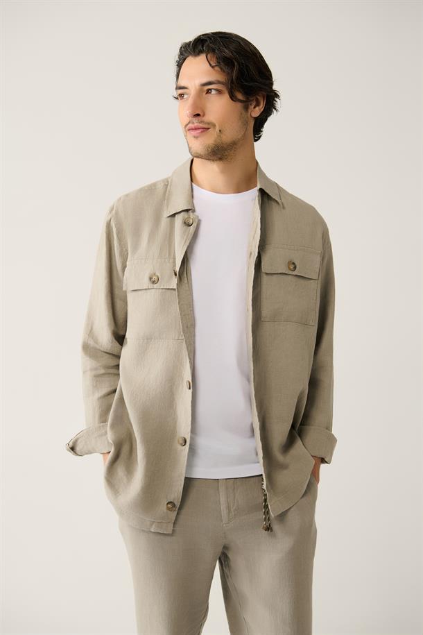 Gri Klasik Yaka %100 Keten Gömlek