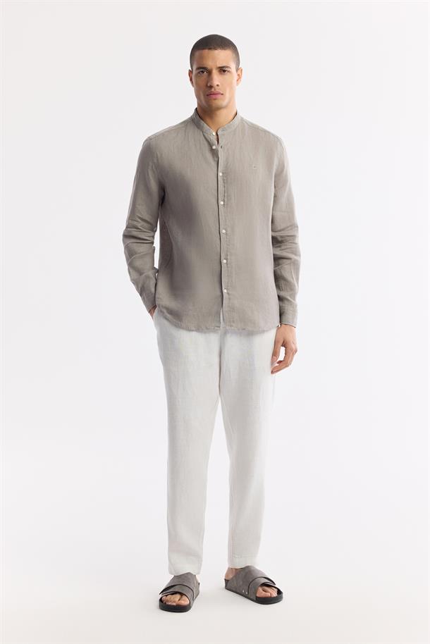 Gri Hakim Yaka %100 Keten Gömlek