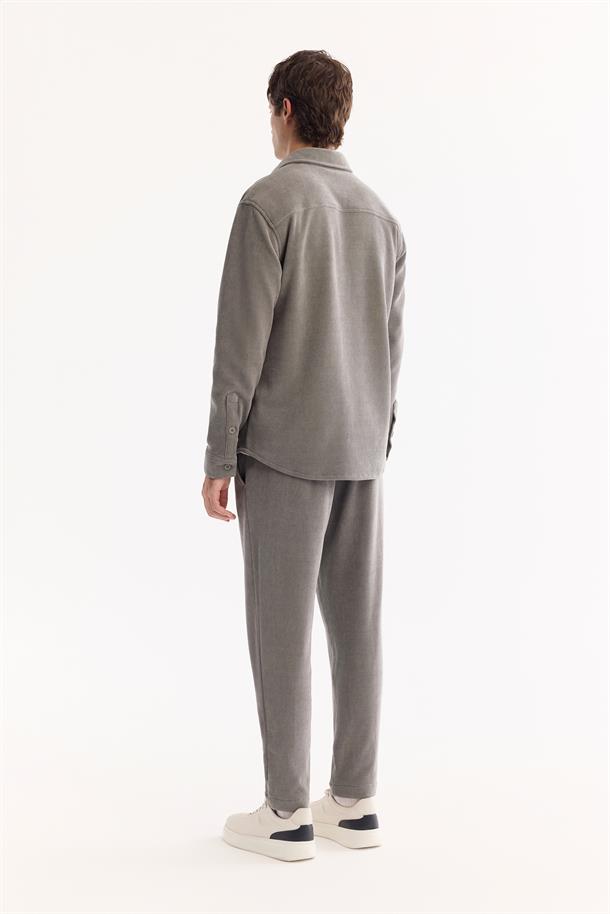 Grey Classic Collar Corduroy Shirt Jacket