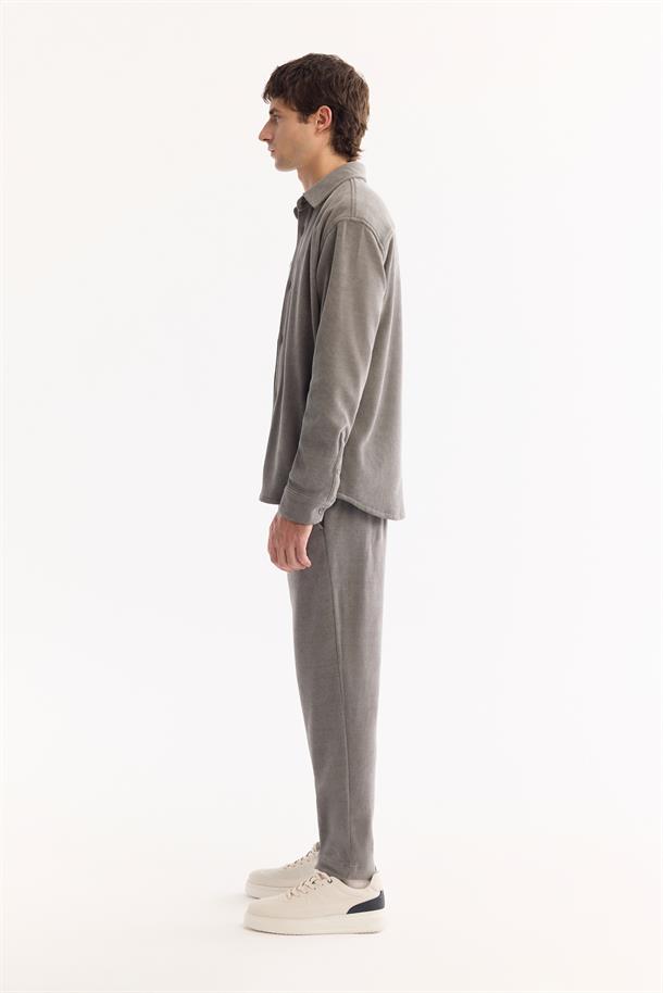 Grey Classic Collar Corduroy Shirt Jacket