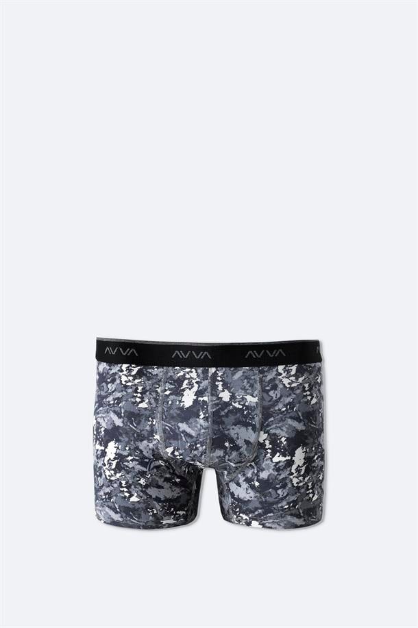 Gri Desenli Pamuklu Tekli Boxer