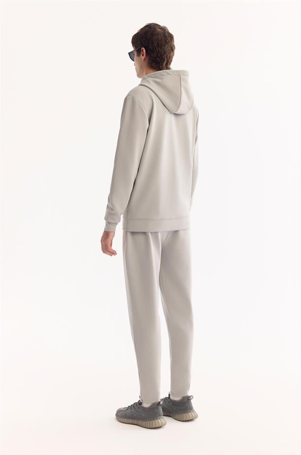 Gri Kapüşonlu Yaka Fermuarlı Kolay Ütülenen Bi-Stretch Sweatshirt