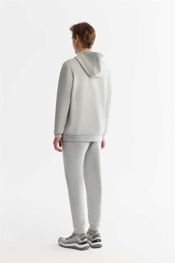 Gri Kapüşonlu Esnek Yumuşak Doku İnterlok Kumaş Basic Sweatshirt
