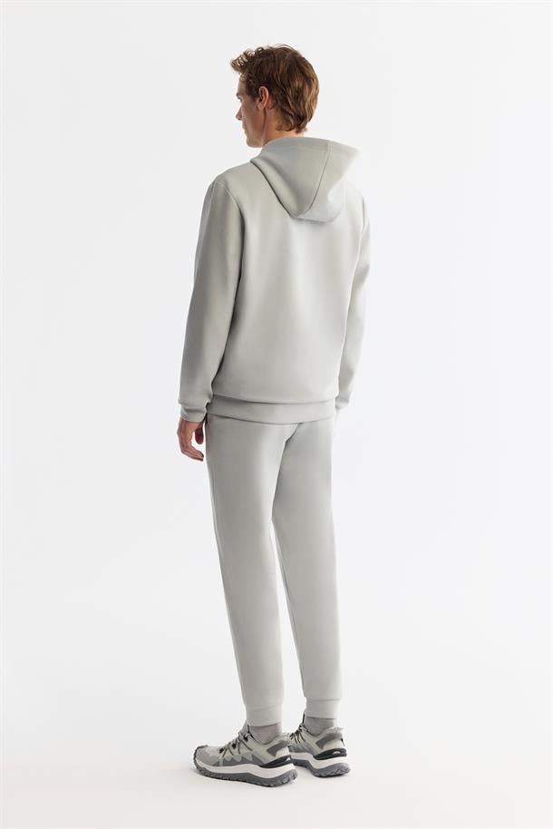 Gri Kapüşonlu İnterlok Kumaş Fermuarlı Basic Sweatshirt