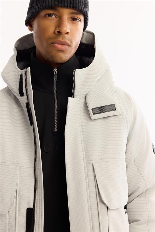 Grey Hooded Water Repellent Puffer Jacket Resistant to -7°C