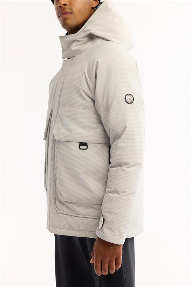 Grey Hooded Water Repellent Puffer Jacket Resistant to -7°C