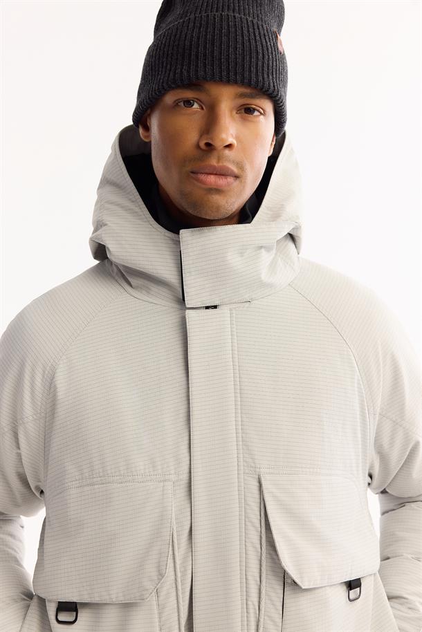 Grey Hooded Water Repellent Puffer Jacket Resistant to -7°C