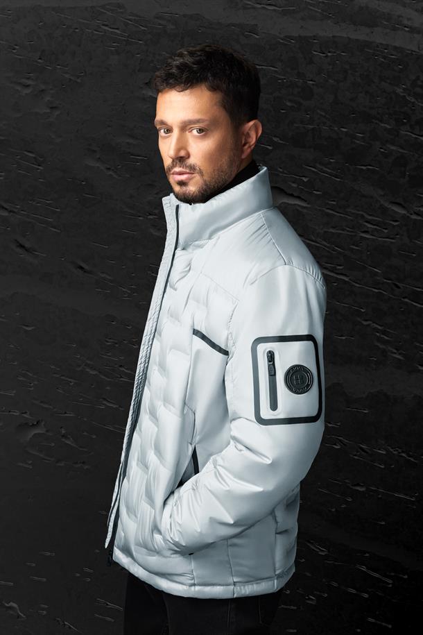 Grey Hooded Water-Repellent Windproof Puffer Jacket