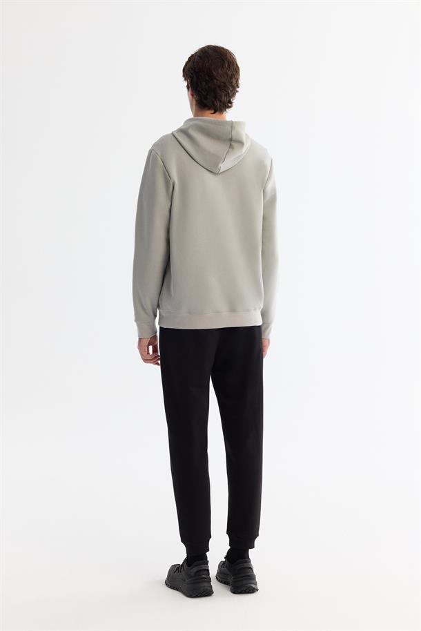 Gri Kapüşonlu Pamuklu Baskılı Elastan Sweatshirt