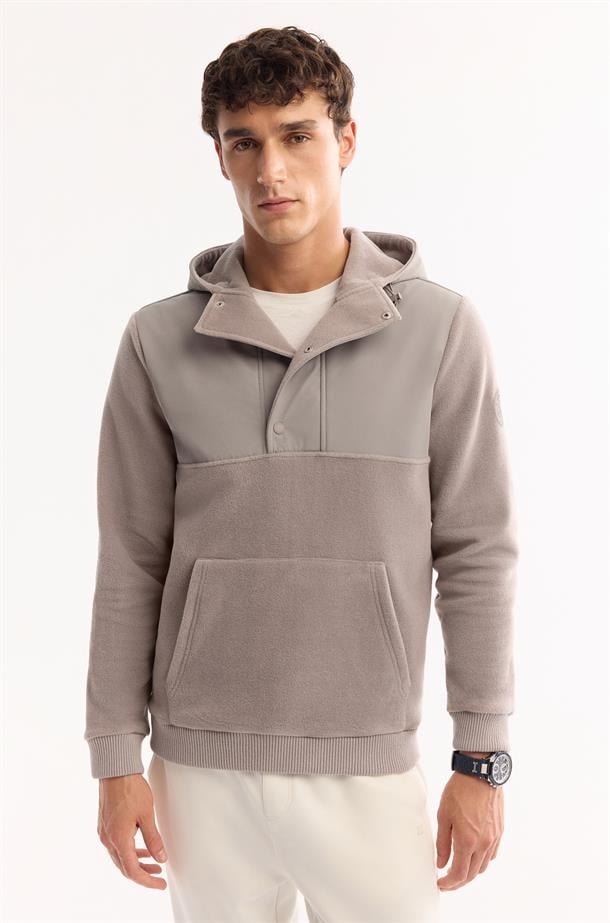 Gri Kapüşonlu Soft Touch Polar Sweatshirt