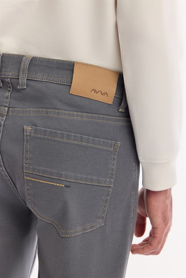 Gri Klasik Bel Eskitme Yıkamalı Pamuklu Jean Pantolon