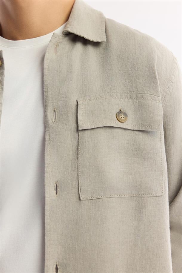 Gri Klasik Yaka %100 Keten Gömlek Ceket