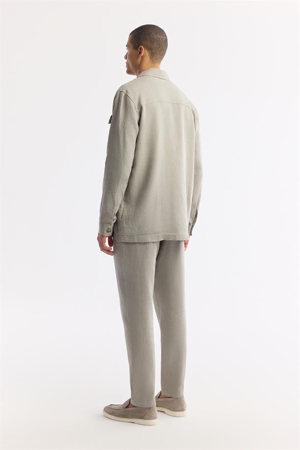 Gri Klasik Yaka %100 Keten Gömlek Ceket