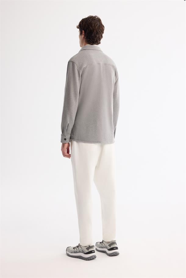 Gri Klasik Yaka Pamuklu Jersey Gömlek Ceket