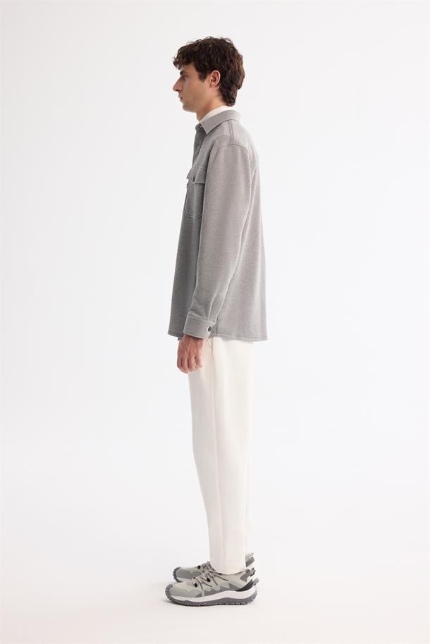 Gri Klasik Yaka Pamuklu Jersey Gömlek Ceket