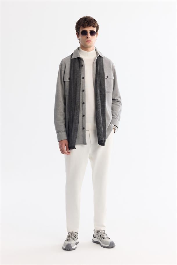 Gri Klasik Yaka Pamuklu Jersey Gömlek Ceket