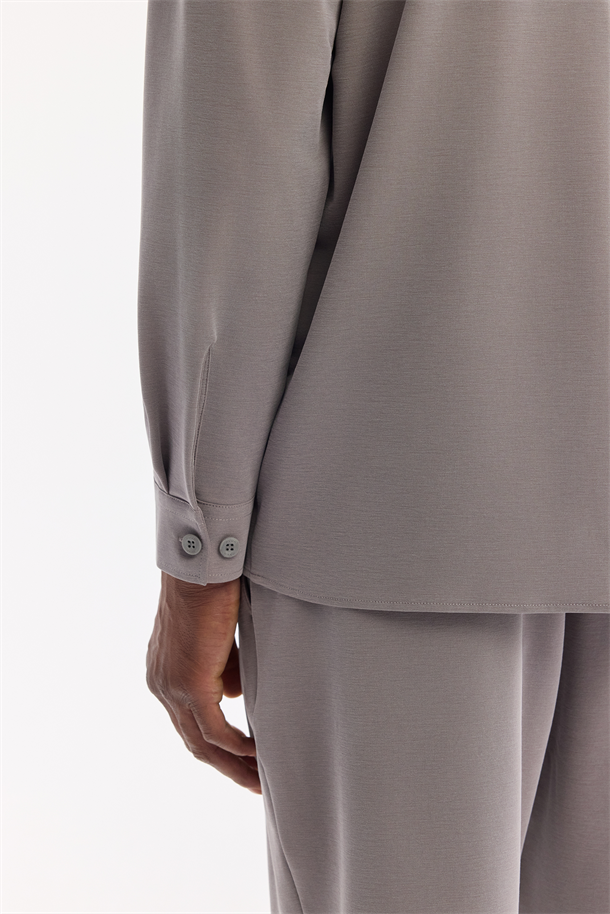 Gri Apaj Yaka Nefes Alan Soft Touch Gömlek