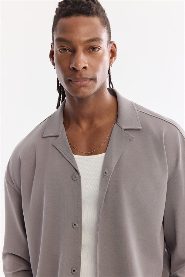 Gri Apaj Yaka Nefes Alan Soft Touch Gömlek