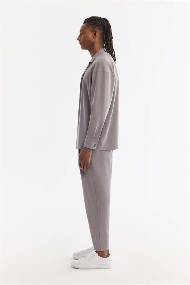 Gri Apaj Yaka Nefes Alan Soft Touch Gömlek