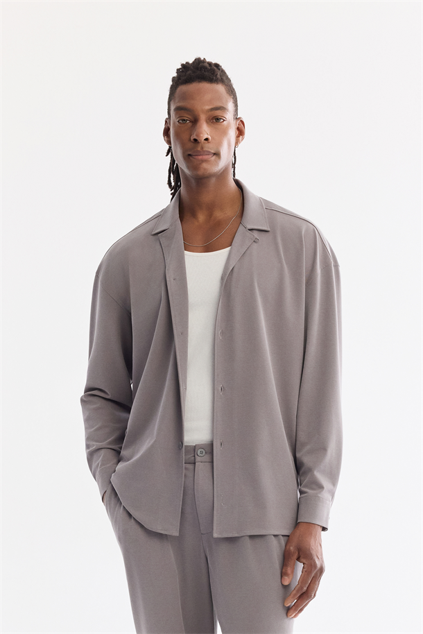 Gri Apaj Yaka Nefes Alan Soft Touch Gömlek